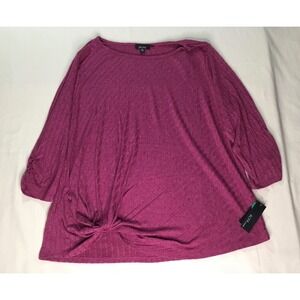 ALYX Plus Size 3X Magenta Ribbed Twist Front Boat Neck‎ 3/4 Sleeve Top NWT